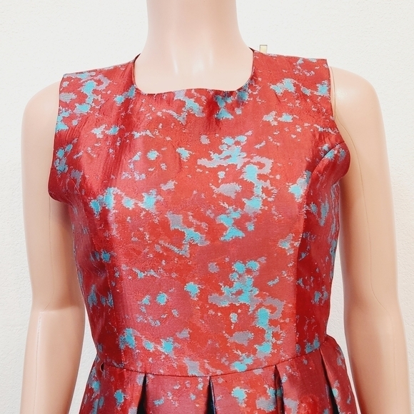 B.b. Dakota Fit and Flare Red & Turquoise Brocade Sleeveless Dress Size 4 - Picture 4 of 14